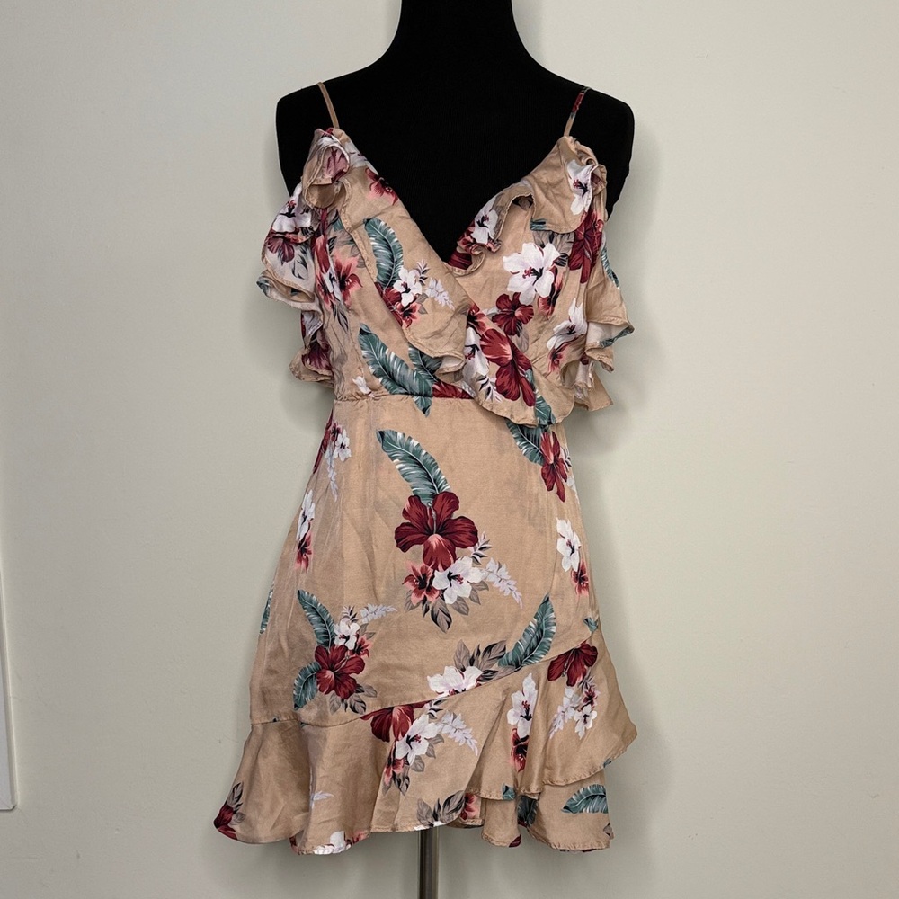 MAJORELLE Floral Ruffle Wrap Dress S